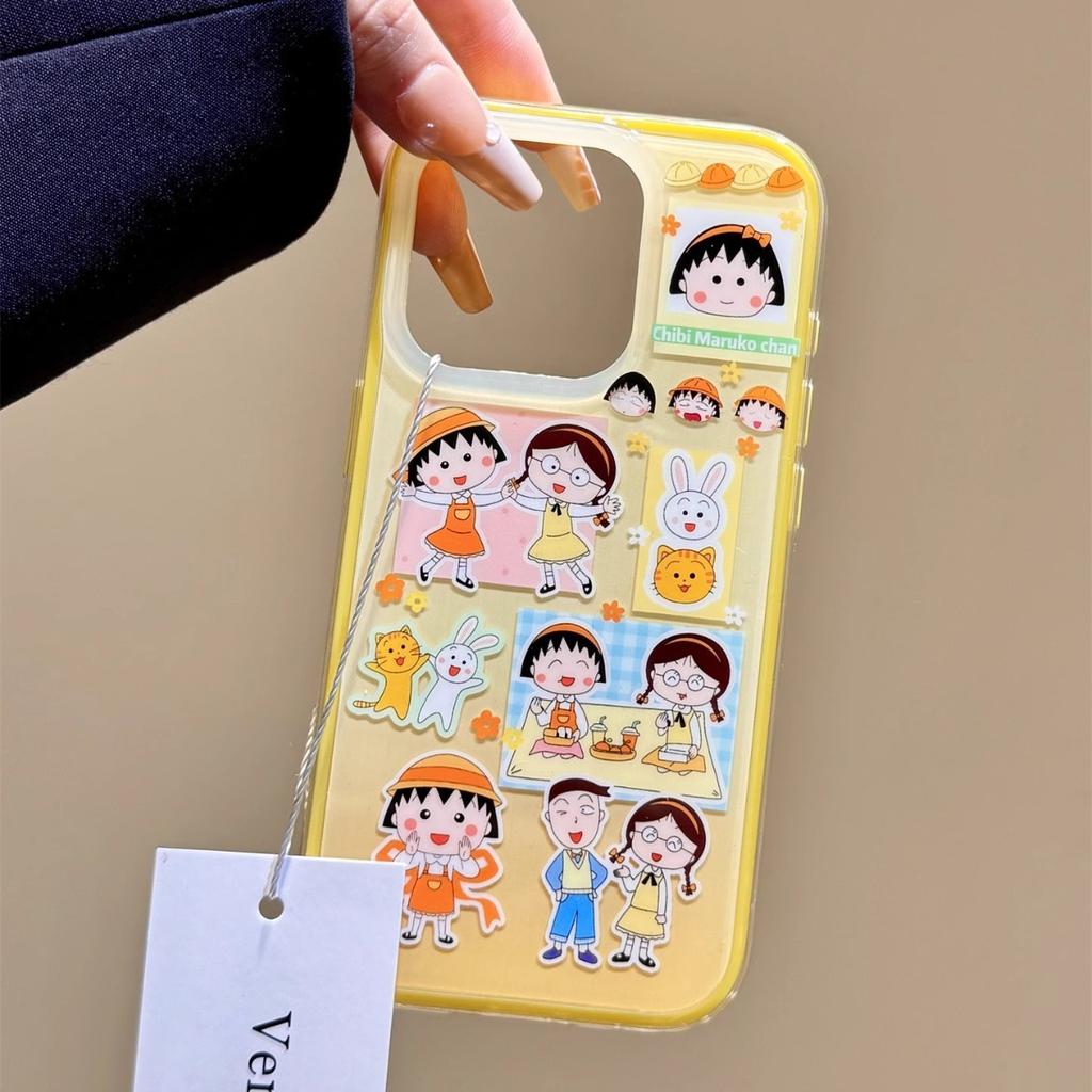 Maruko party for iPhone16 mobile phone case 14 Apple 15promax simple 13 contrasting color cartoon 12
