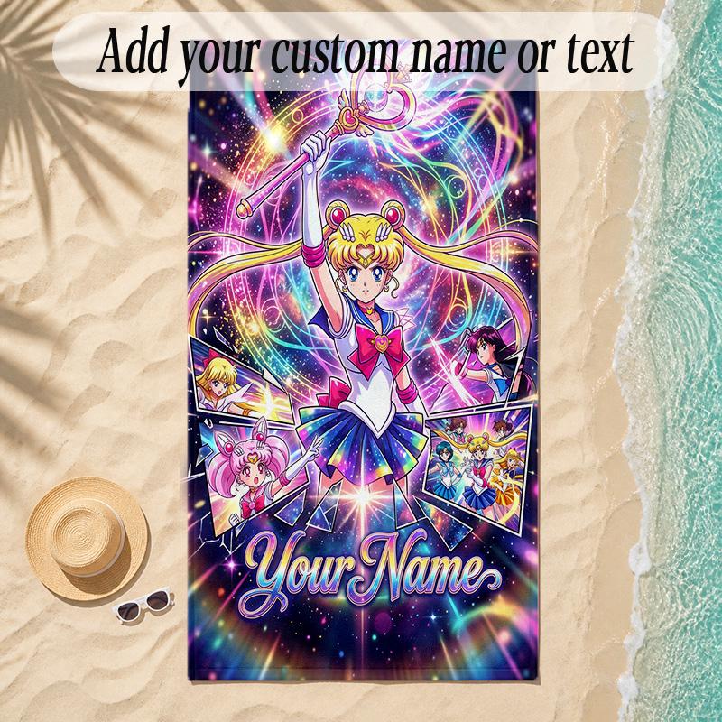 Beach TowelSailor Moon Custom Name Text Personalized Soft Towel for Beach Pool Indoor Home Decor Gift