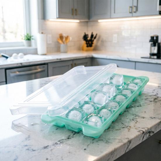 Silicone Ice Cube Tray with Lid 24/36-Cavity Food-Grade Mold for Freezer Easy-Release Leak-Proof Stackable Bar Party Supplies