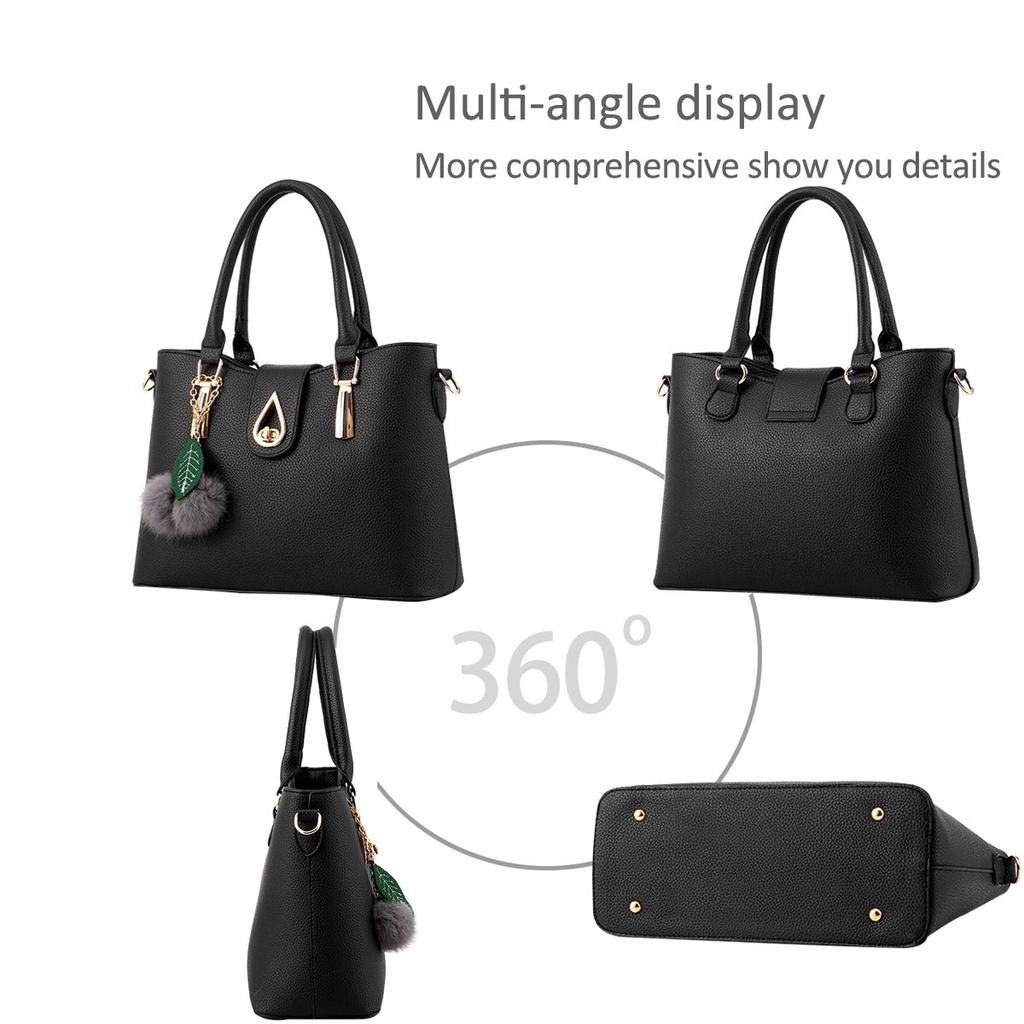 NICOLE & DORIS Women's Tote Bag and Handbag Set, Shoulder Bag, Crossbody Bag, Wallet, and Pompom Charm. Large Capacity, Stylish, Waterproof, PU