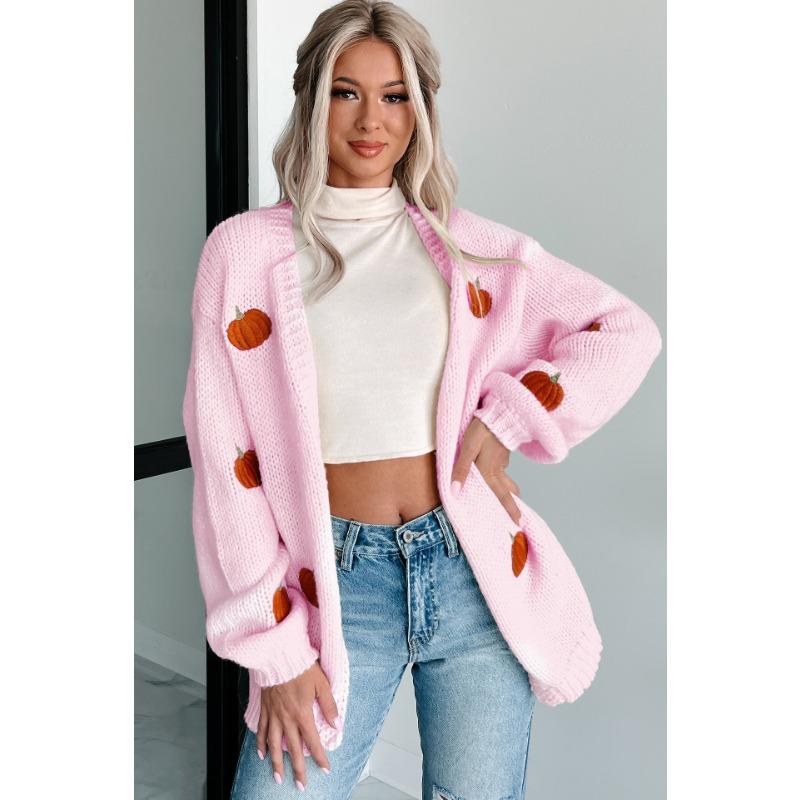 Women's Plus Size New Solid Color Embroidered Three Dimensional Cardigan Long Sleeved Sweater