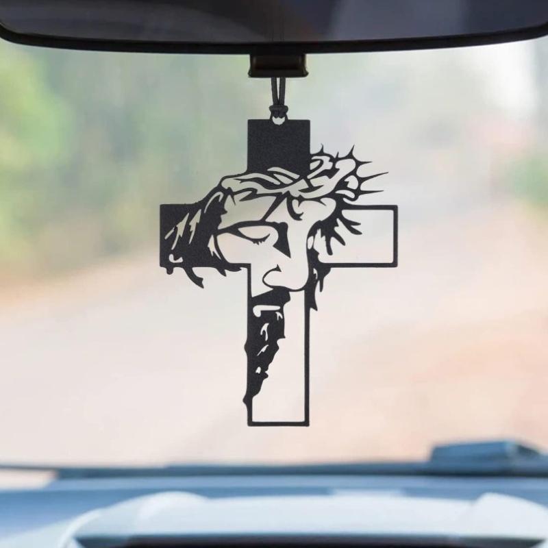 Black Jesus Christ Cross Car Hanging Pendant Swinging Decor Ornament Religious Faith Car Accessory Home Wall Decoration