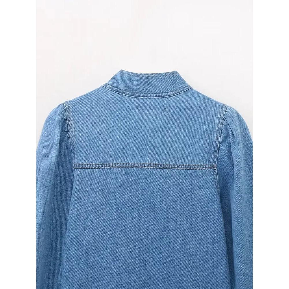 Nová dámská vysoce kvalitní módní kovbojská košile s mašlí a stojáčkem