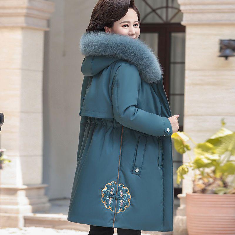 Mom's Mid-Length Autumn Winter Down Cotton Coat - New Style Plus Velvet for Middle-Aged & Elderly Women