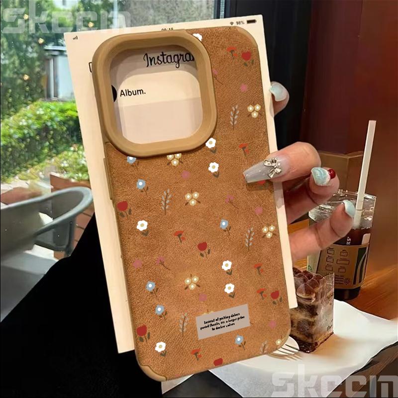 Branches and Leaves Broken Flowers Leather Phone Case For iPhone 16 Pro Max 15 14 Plus 13 12 11 XS Max X XR Shockproof Cover