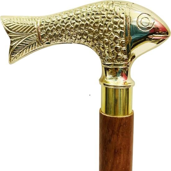Designer Brass Fish Handle Victorian Handmade Wooden Walking Stick Cane