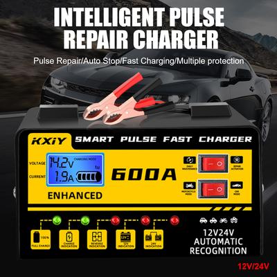 Automatisches Stopp-Autobatterieladegerät Überspannungsschutz Spannung Temperaturerkennung Digitales LCD-Display 12V 24V 600A Intelligente Pulswiederherstellung