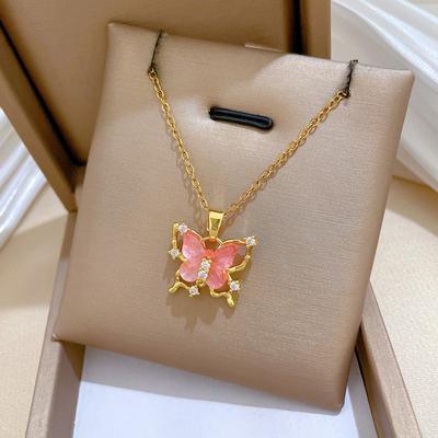Butterfly Shape Pendant Necklace for Women 2025 New Fashion Stainless Steel Jewelry Wedding Party Accessories