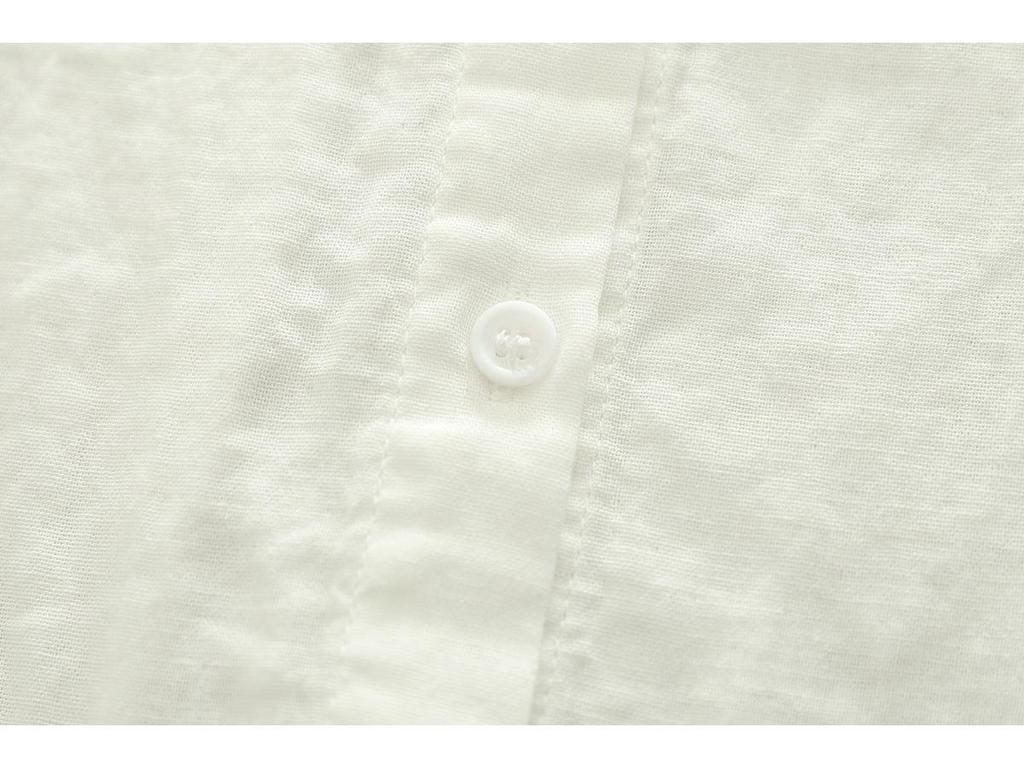 Women's Stand Collar Long Sleeve Cotton Gauze Shirt - Solid Color, Breathable, Slimming, 2026 Spring/Autumn Collection