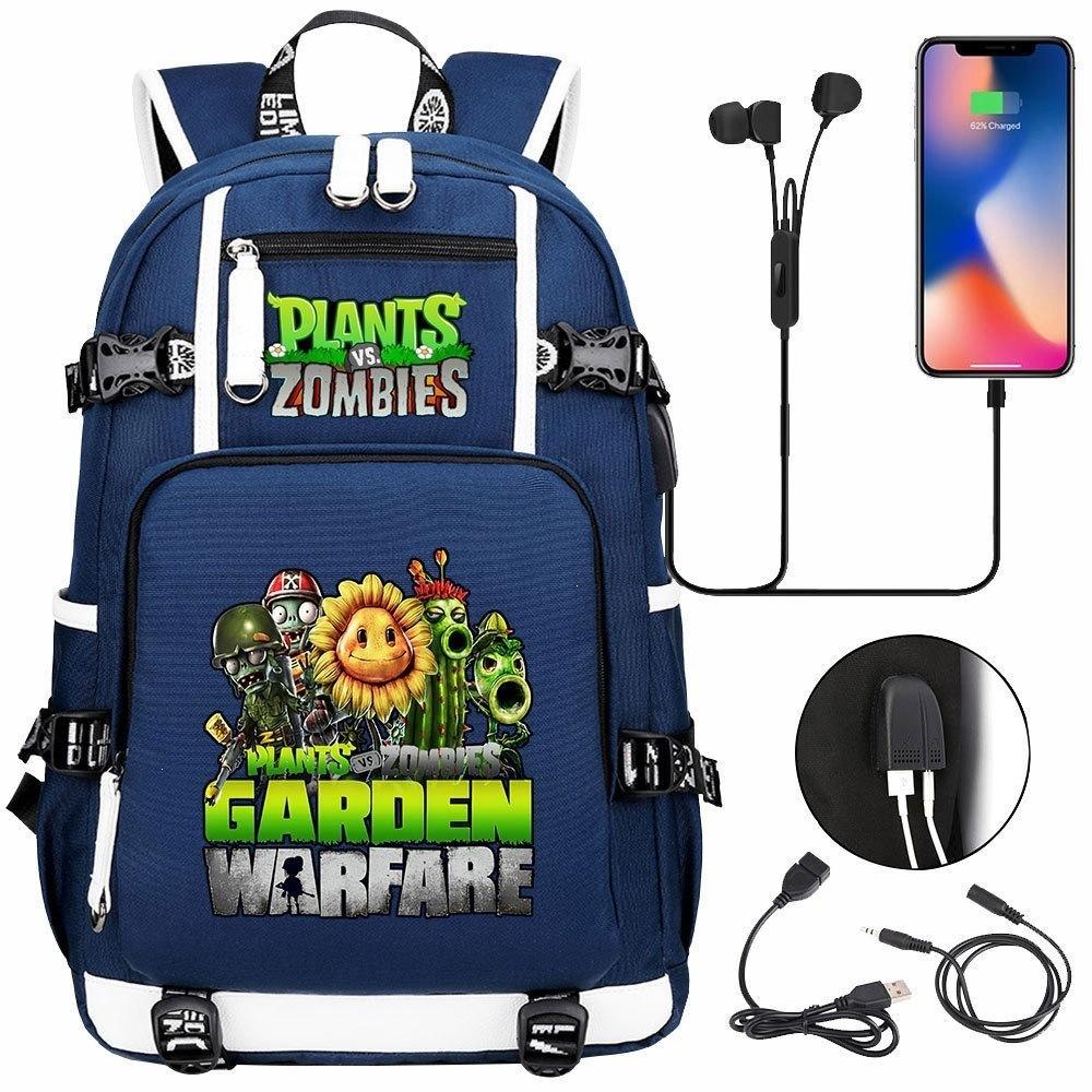 Plant Vs USB Headphones Teenager Student Backpack Casual Travel Daypack for Boys Girls