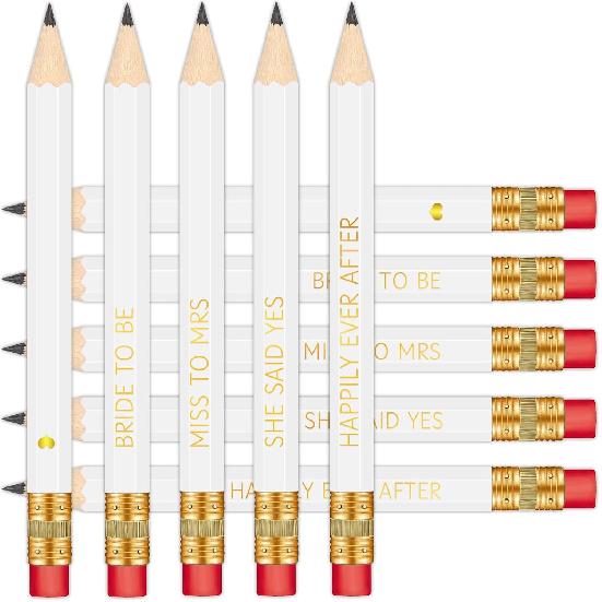 50Pcs - Bridal Shower Sharpened Half Pencils with Erasers, Pre-sharpened Pencils for Bridal Shower & Wedding Games, 4 Inches (White - Miss to Mrs.)