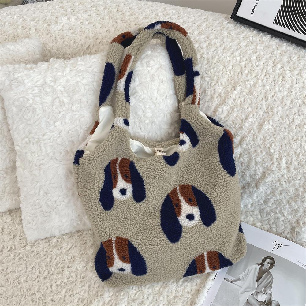 

Осінньо-зимовий милий пес великої місткості плюшевий ретро сітка сумка через плече жилет сумка універсальна сумка сумка