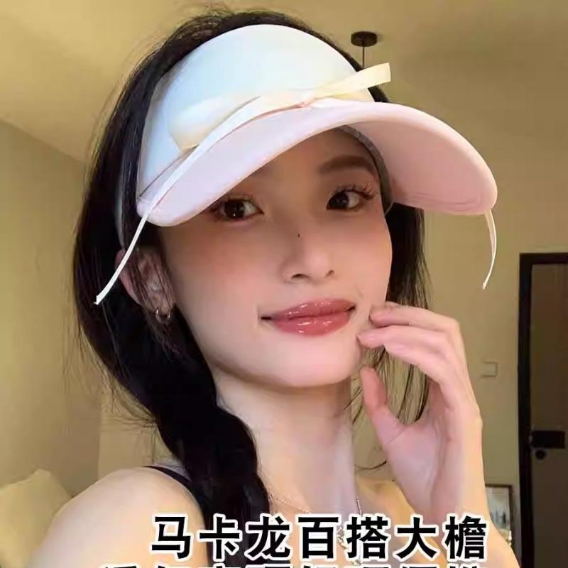 Sweet bow strap sun hat women's summer new ice silk sun protection sun shade empty top hat breathable and UV protection
