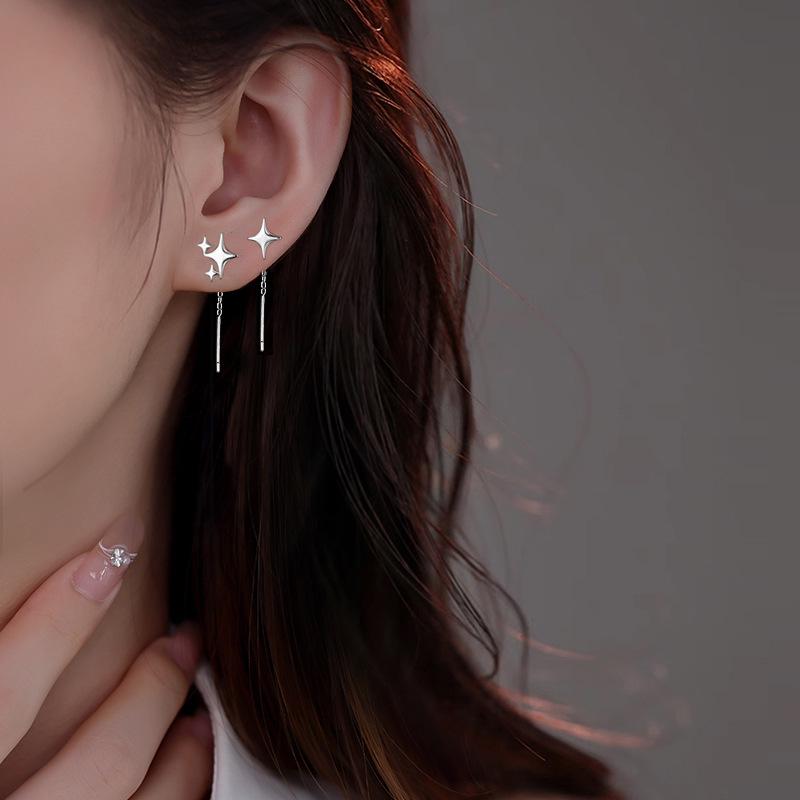 Asymmetrical Four-Pointed Star Elegant Women's Ear Thread Earrings