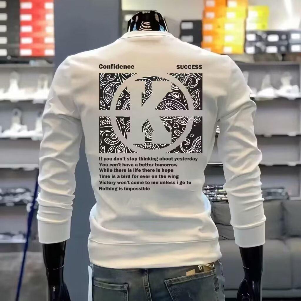 

2025 Men s New Trendy Casual Long Sleeve Top Loose Fit Versatile Base Shirt for Male Students 5XL
