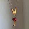 Fashionable Adjustable Necklace for Women Wood Bead Mushroom Pendant Rope Neckchain Bohemian Accessory
