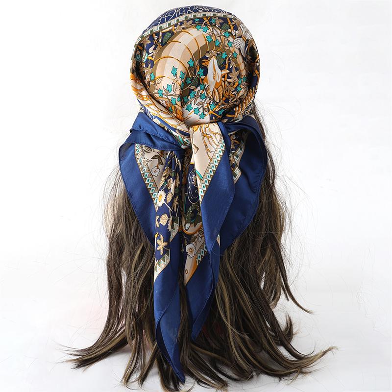 Foulard Carre En soie a Fleurs Pour Femmes, Chale En Satin, Hijab, Bandeau De Cheveux, Foulard De Luxe, 70x70cm, Bandana