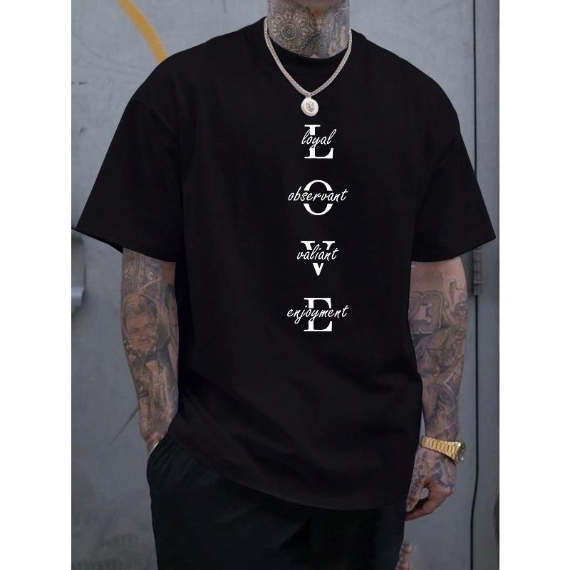 

LOVE Print Plus Size Men s Short Sleeve T-Shirt, Trendy Versatile Breathable Tees For Everyday Wear S чёрный