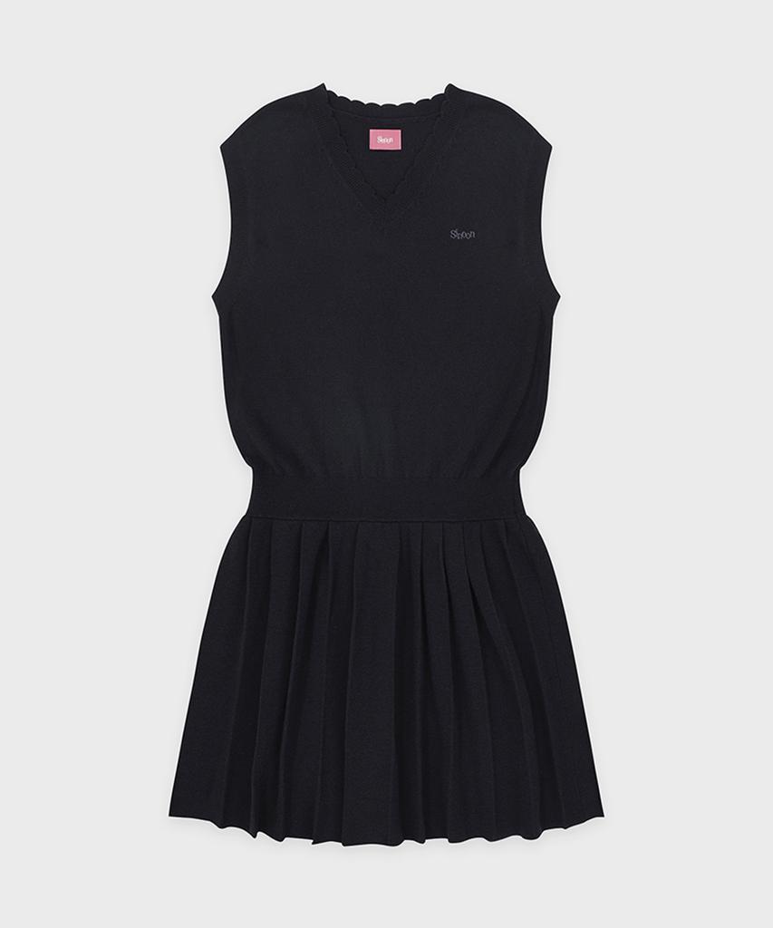 Sinun Wool-Blend Pleated Knit Dress (Navy)