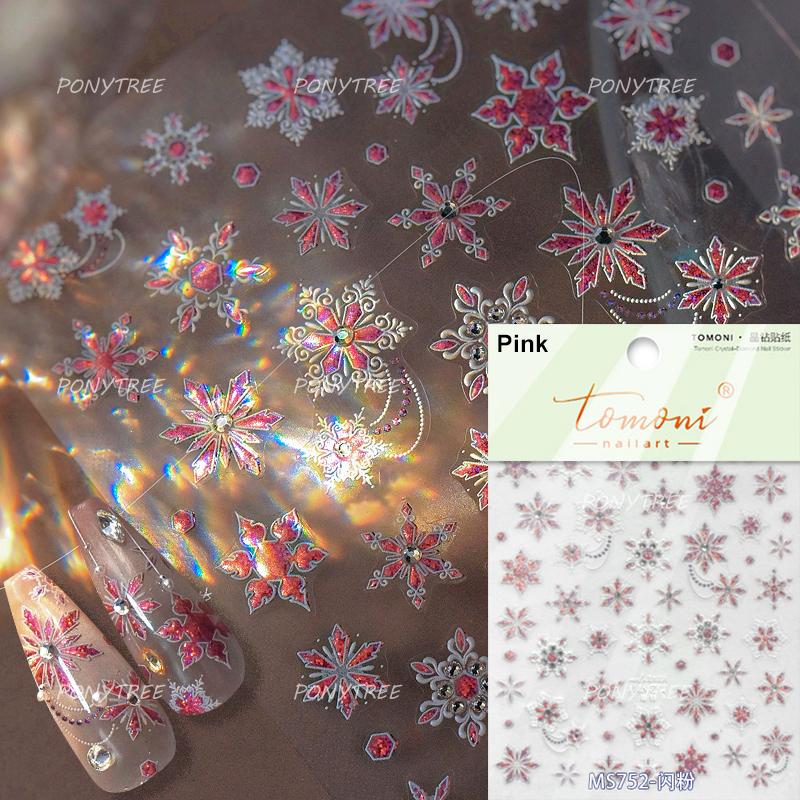 1 Piece 5D Embossed White Snowflake Nail Stickers Winter Christmas Snowflake Nail Art Stickers Self-adhesive Decorative Slider