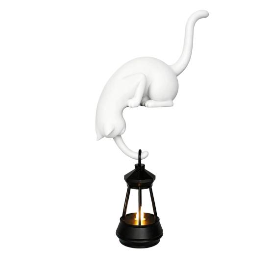 Handgefertigte Heimdekorationen 3D-gedruckte hängende Katze mit Laterne Regaldekoration, Niedliche spähende Tisch-Dekoration, Charmante Innenkanten-Statue, Haken Schlüsselhalter für weiß