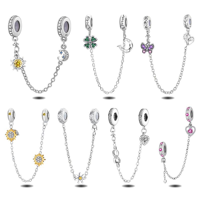 Copper Four Leaf Clover Butterfly Safety Chain Pendant Beads Fit Diy Bracelet Necklace Making Gift Of Fine Jewelry