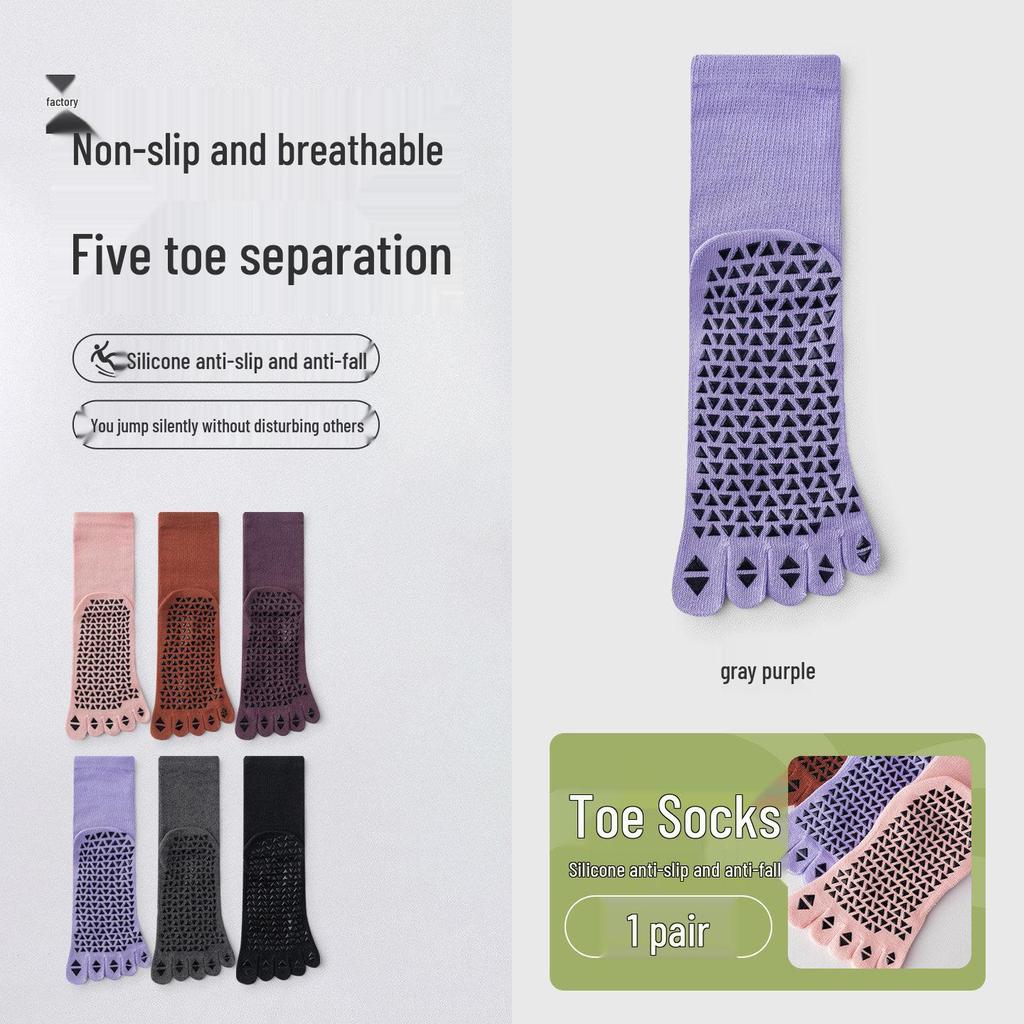 Women's Non-slip Five-finger Yoga Socks - Mid-calf, Long, Professional for Autumn/Winter Pilates and Indoor Sports Fitness