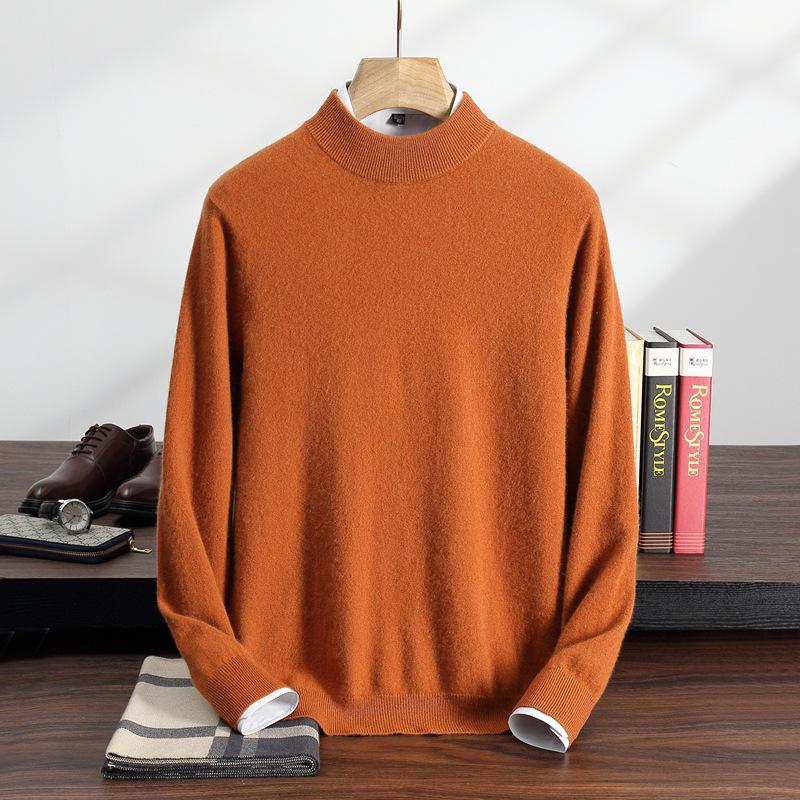 Men's Cashmere Half-High Neck Pullover - Autumn/Winter Versatile Loose Knit Sweater for Mid-Aged and Young