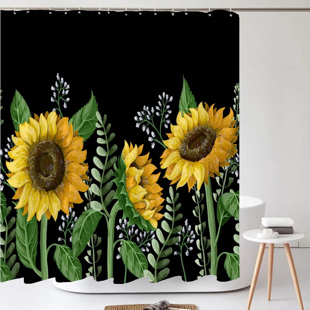 

Color Flowers Plants Shower Curtain Bathroom Waterproof Polyester Shower Curtain Large Size 240X180 3D Printing Bath Curtains W90XH180cm