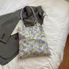 Green Double Sided Tote Bag Lightweight Shopping Handbags Chic Purple Flower Shoulder Bags  Travel