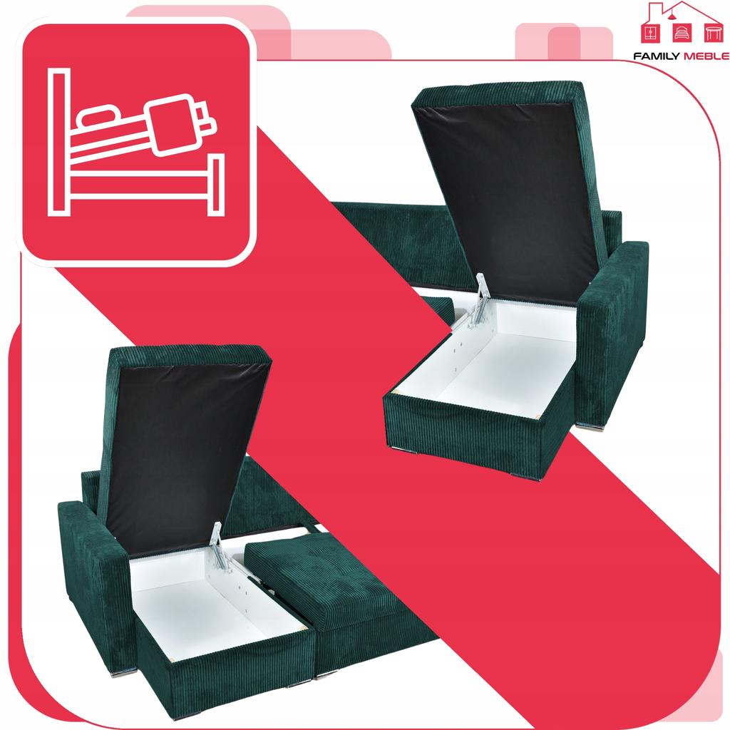 Bonito BIG Corner Sofa Bed Family Meble Corduroy Green