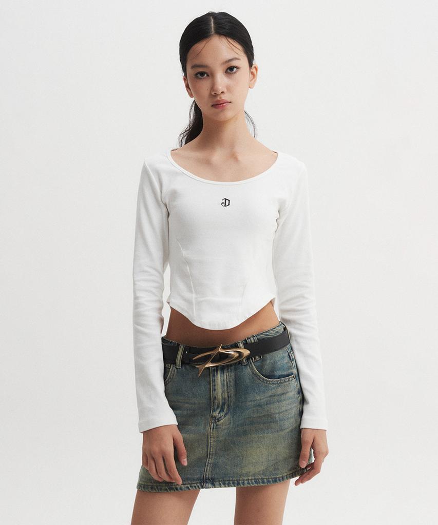 Diaeneseualumeon Middle Logo Crop Long Sleeve White