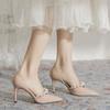 6268-A12 Pearl Hollow Single Shoes Women's Thin Heel Pointed Head Shallow Mouth Fashion High Heels Bridesmaid Shoes Banquet Wedding Shoes