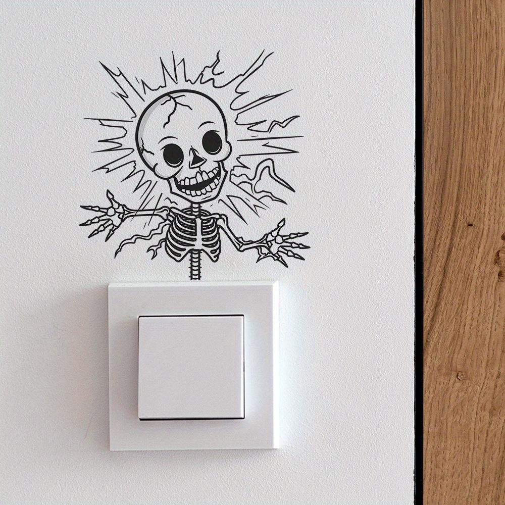 1pc Spooky Halloween Skull for Sticker - Black Electrocuted Design for Bedroom & Entryway Decor, No Power Needed