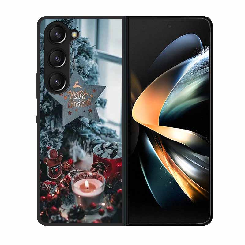 Christmas Case For Samsung Galaxy Z Fold 6 5 4 3 Cover Fold5 Fold4 Lovely Black Hard Plastic PC Cover For Galaxy Z Fold5 5G Case