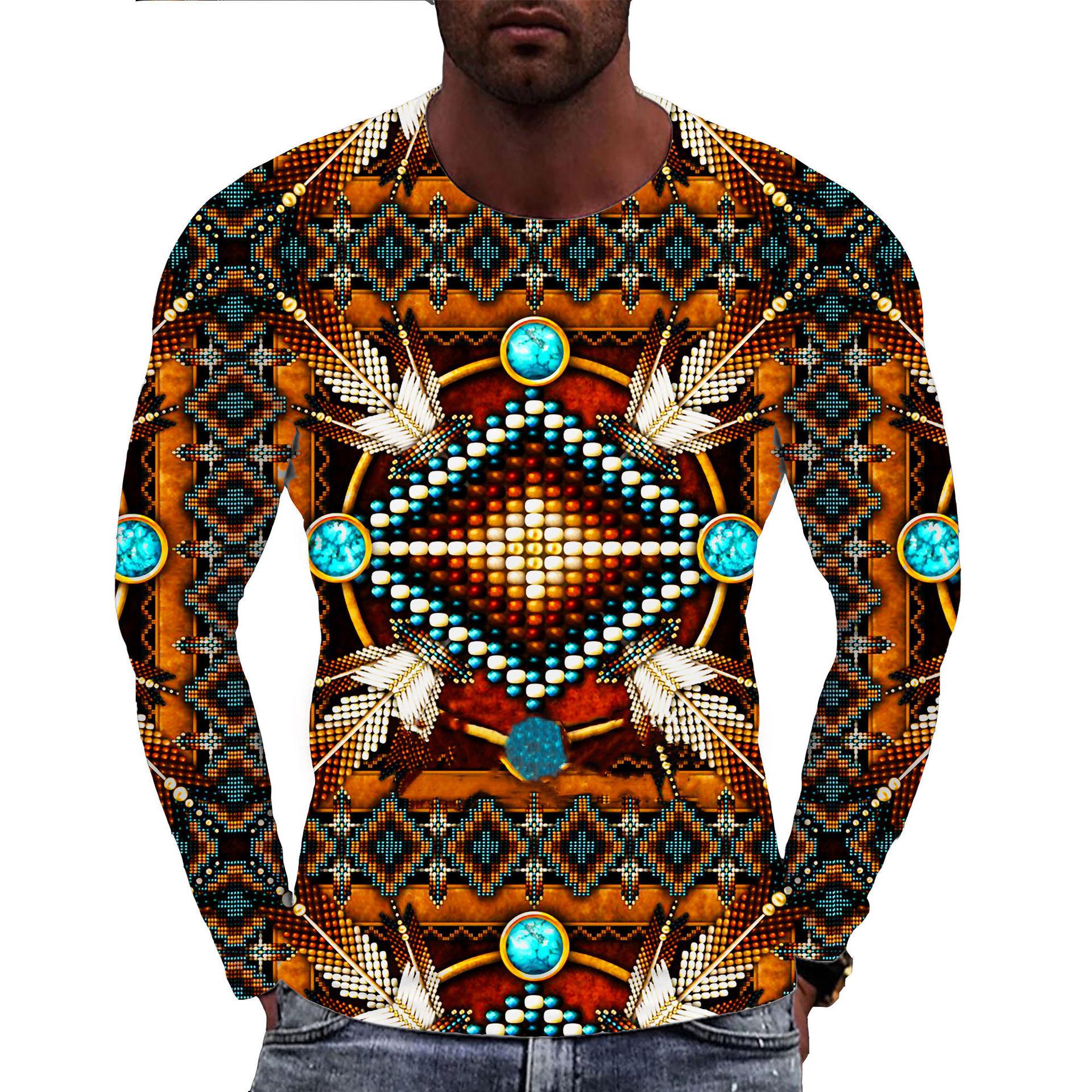 Bobby3 Indiase Stijl Geometrie 3D Print T-shirts Mannen Vrouw Lange Mouw Retro T-shirt Streetwear Harajuku Truien T-shirts Top Kinderkleding 6XL