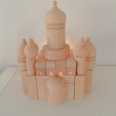 55 Pieces Wooden Castle Building Blocks Stacking Bricks Construction Toys for Toddler Kids