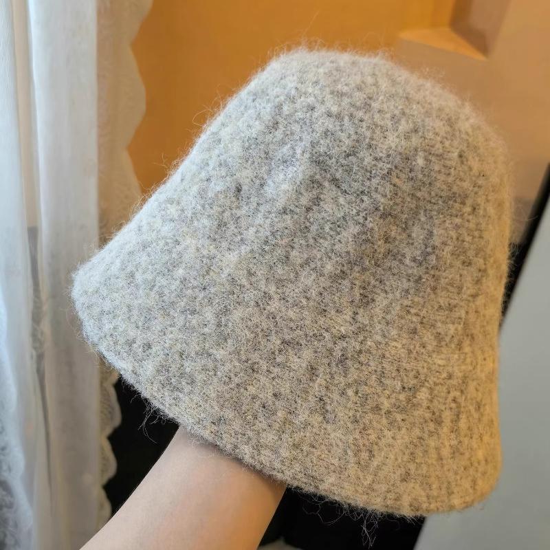 Koreanischer Stil Herbst Winter Warmhalten Filz Fischerhut Outdoor Vielseitig Gehörschutz Bucket Hat Für Damen Gesicht Schlankmachender Hut 56-58CM gray