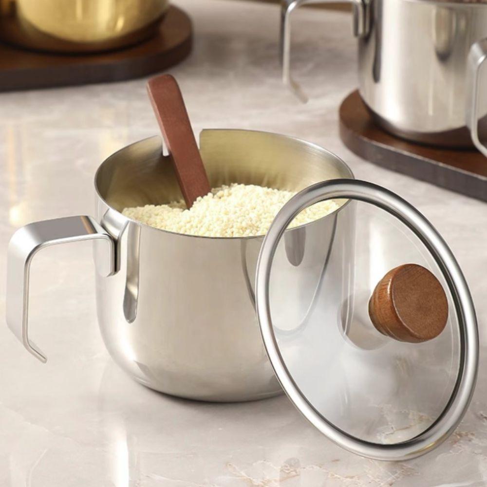 Dust-proof Stainless Steel Seasoning Jar Set Moisture-proof Visual Lid Condiment Jar Set Odor-proof With Spoon Tray