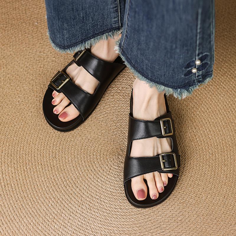 Fashion 2025 New Summer Women Sandals Genuine Leather Women Shoes Open Toe Slippers Beach Modern Slippers Flat With