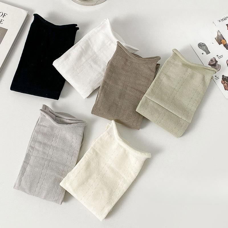 Chaussettes mi-mollet pour femmes, Chaussettes d'été fines à revers, Chaussettes en coton respirant, Bas amples polyvalents, Style scolaire