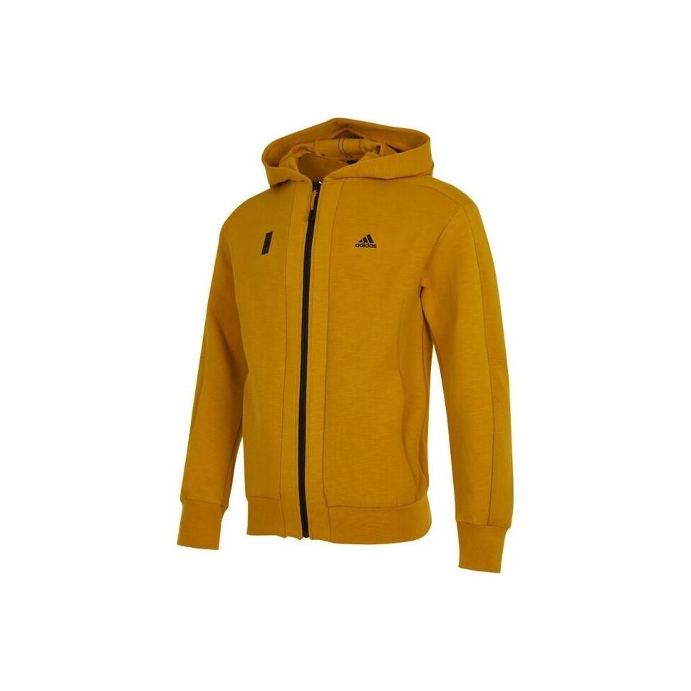 adidas men s brown windproof hooded jacket with letter print, sporty and casual H39341 M