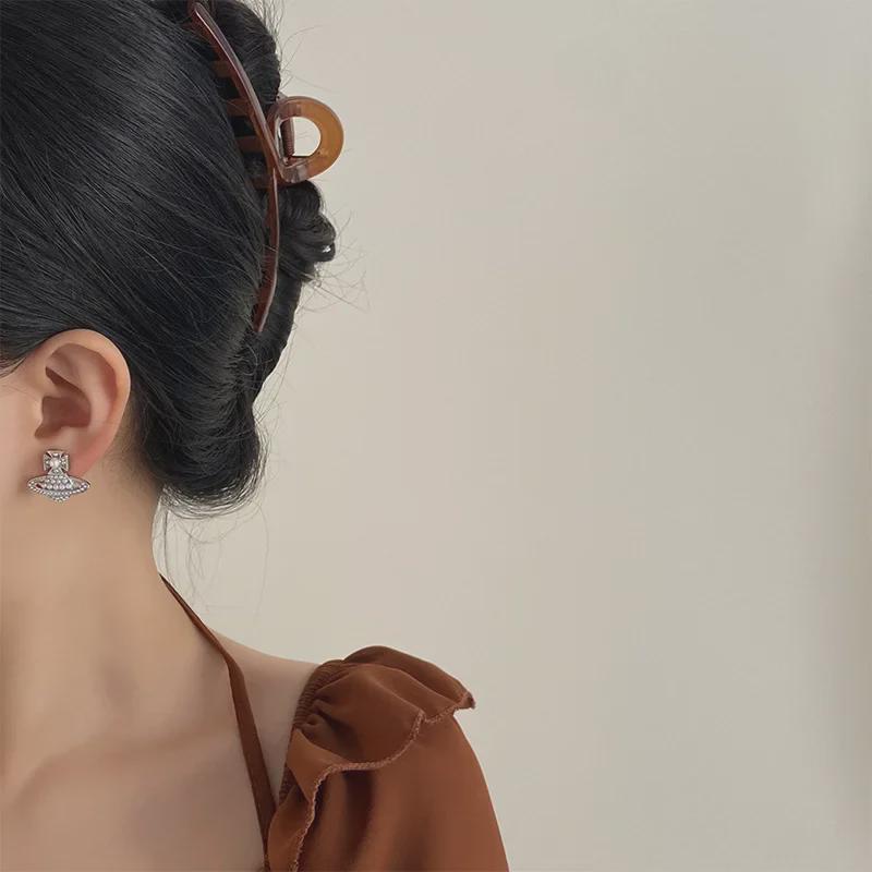 Gold Electroplated Saturn Cross Pearl Earrings - Exquisite High-End Design Inspired by Empress Dowager Cixi