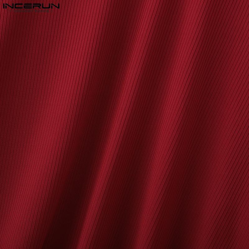 INCERUN Oversized Men Round Neck 3/4 Sleeve Rib Casual Loose T-Shirts Tops