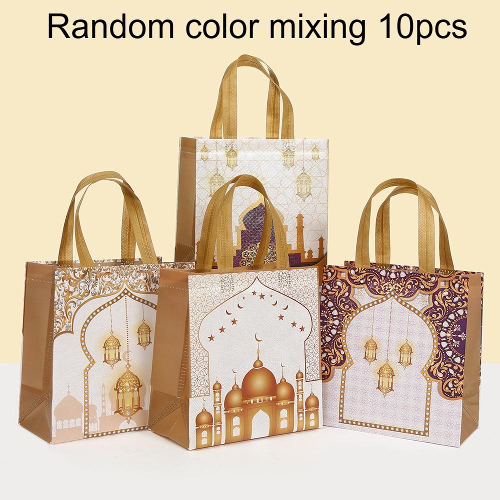 10/20pcs Eid Mubarak Gift Bags, Gift Packaging Bags with Handles, Golden Star & Moon Pattern  Kareem Gift Bag Non-Woven Bags