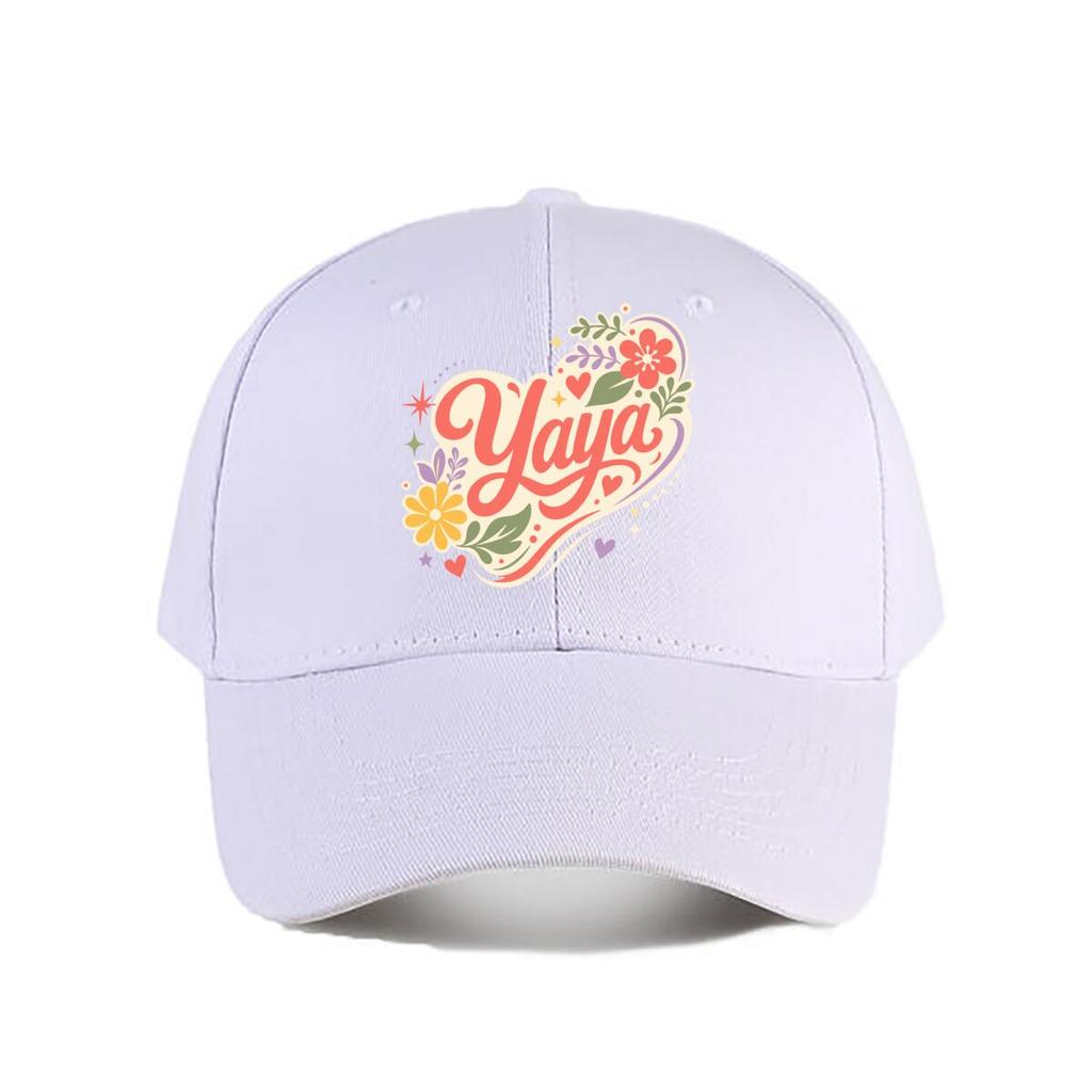 Yaya Heart Script Floral Emblem Baseball Cap Fashion Outdoor Sports Sunhat Unisex Snapback Cap Womens