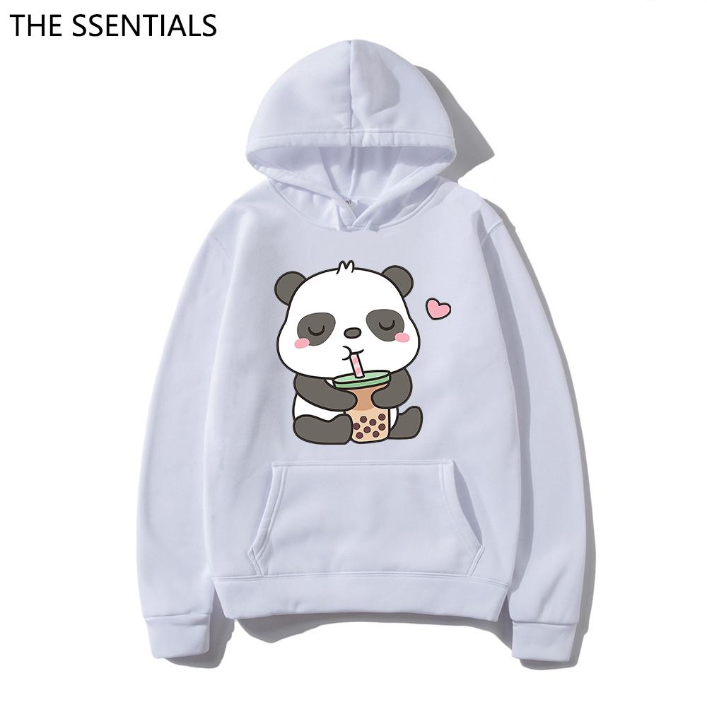 2022 Felpe con Cappuccio Panda Kawaii Unisex Harajuku Needs More Boba Felpa con Cappuccio Unisex Primavera Autunno Estetica Cartone Animato Grafica Felpa