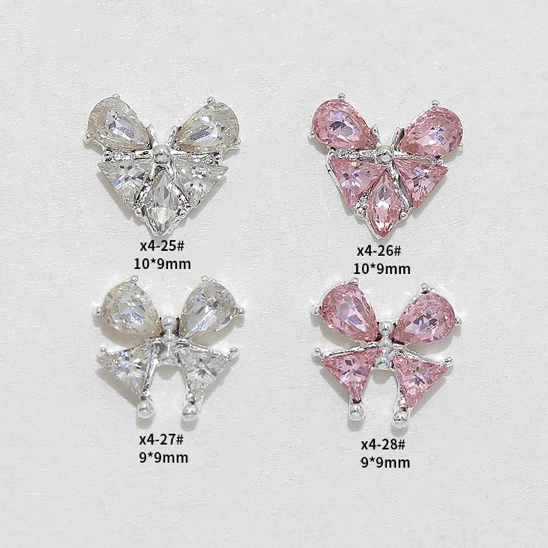 2Pcs Retro Nail Accessories With Diamond Inlaid Sparkling Zircon Large Butterfly Love Heart Colorful Diamond Love Nail Charms