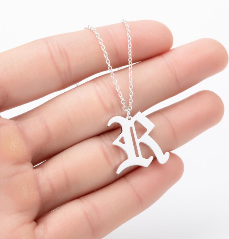 Gothic Old English Initial Necklace Stainless Steel Monogram 26 Letter Alphabet Necklace Jewelry Accessories Collier Femme
