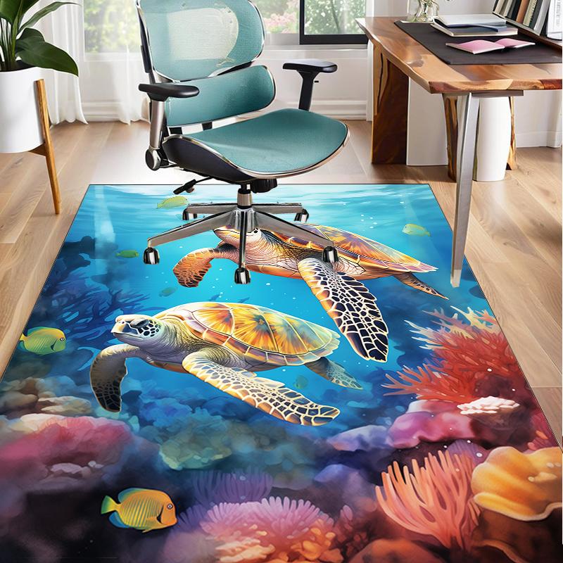 Cartoon Sea Turtle Artwork Office Rug Chair Mat, Entryway Carpet, Suitable for Front Door, Bedroom, Living Room, Desk, Holiday Gift